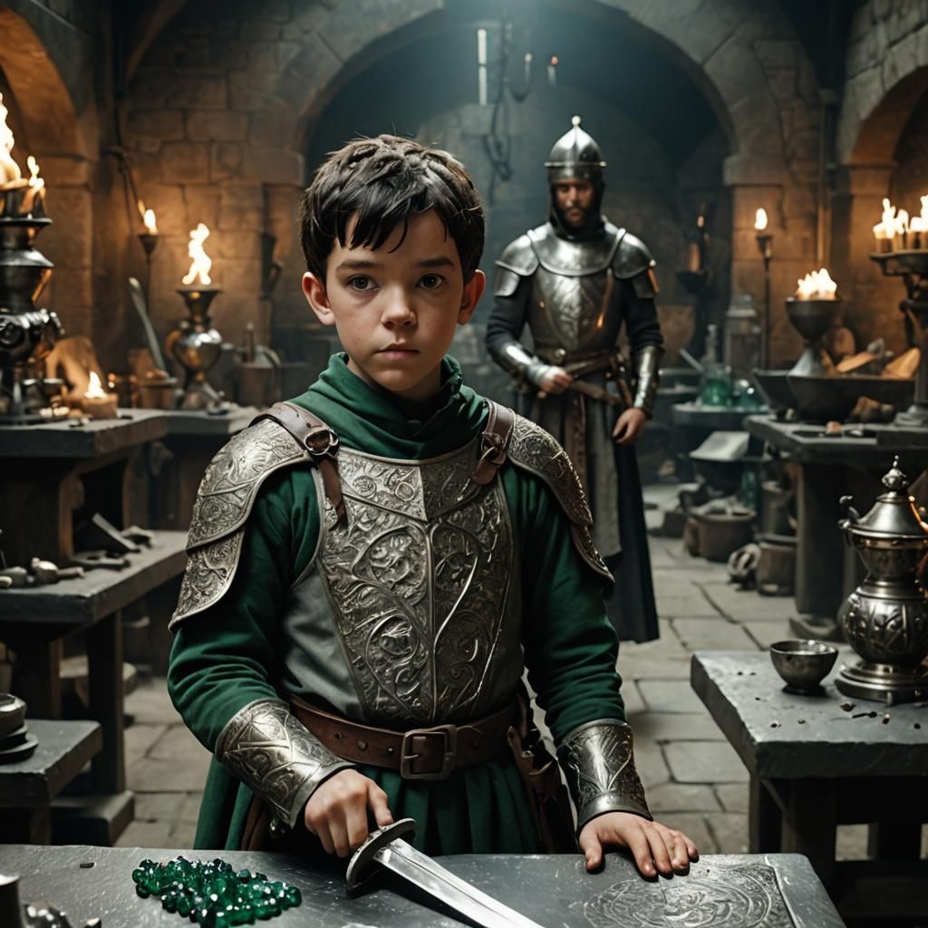 Toddler Asa Butterfield as Medieval Knight