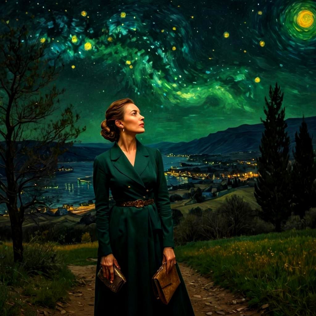 Charismatic Lady Shines in Nighttime Landscape, Captured in....