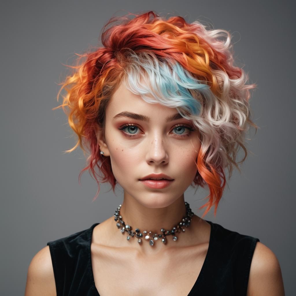 Woman with Rainbow Hair in High Resolution