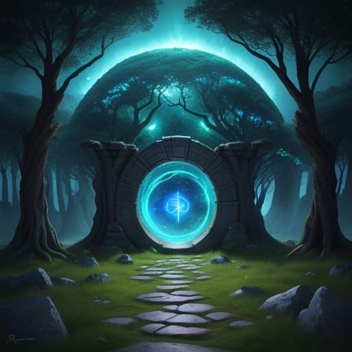 Epic Fantasy Portal at End of Grassy Path