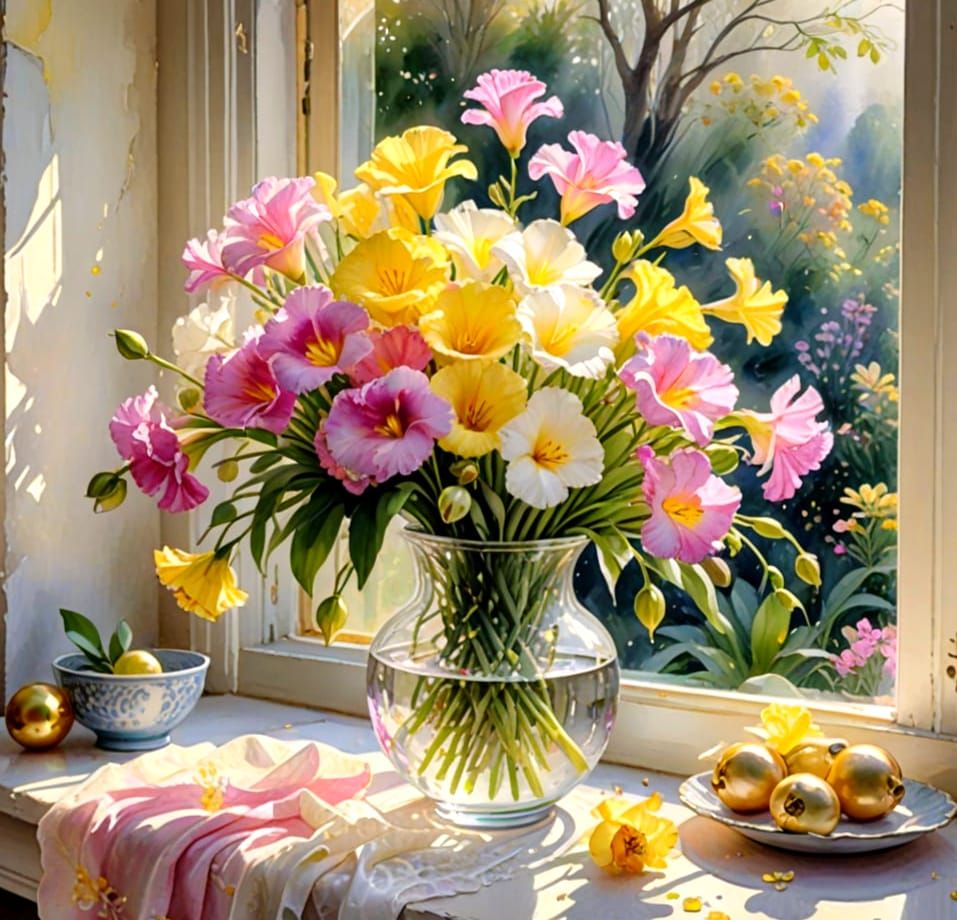 Exquisite Floral Vase in Soft Watercolour Style