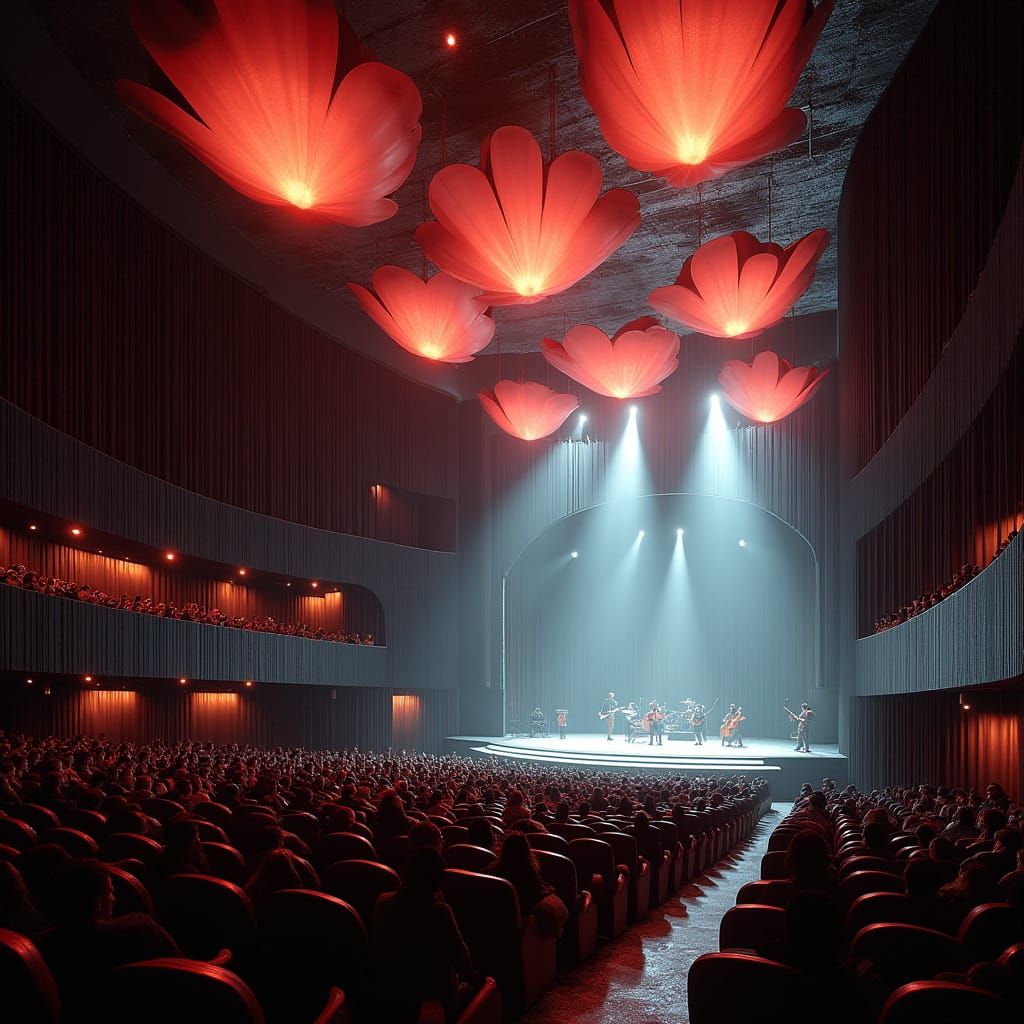 Futuristic Auditorium with Organic Bioluminescent Design