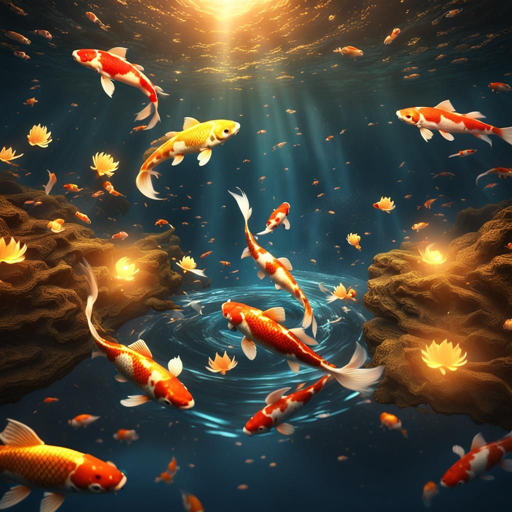 Koi Fish Trails of Glowing Light: Fantasy Concept Art