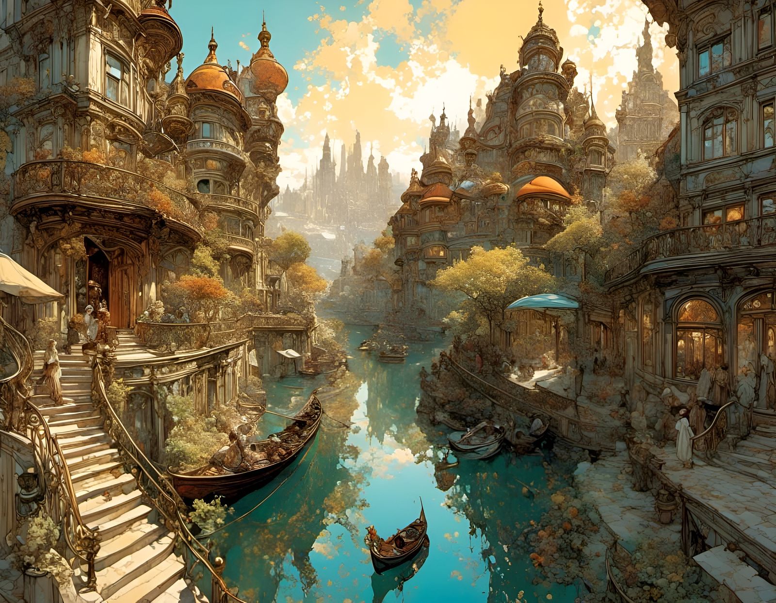 Multi-Panel Comic Book Art Nouveau Pages