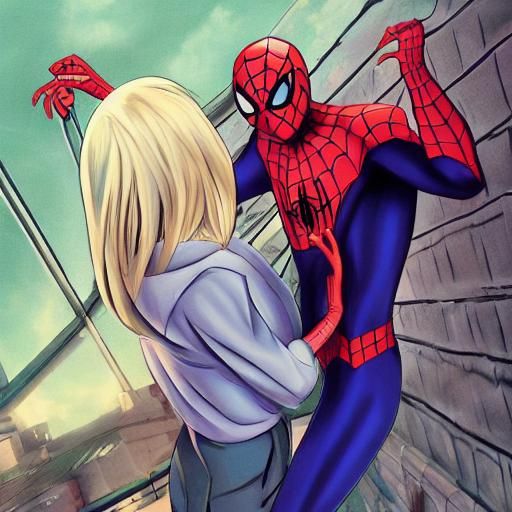 Gwen Stacy and Spider-Man in Anime Style
