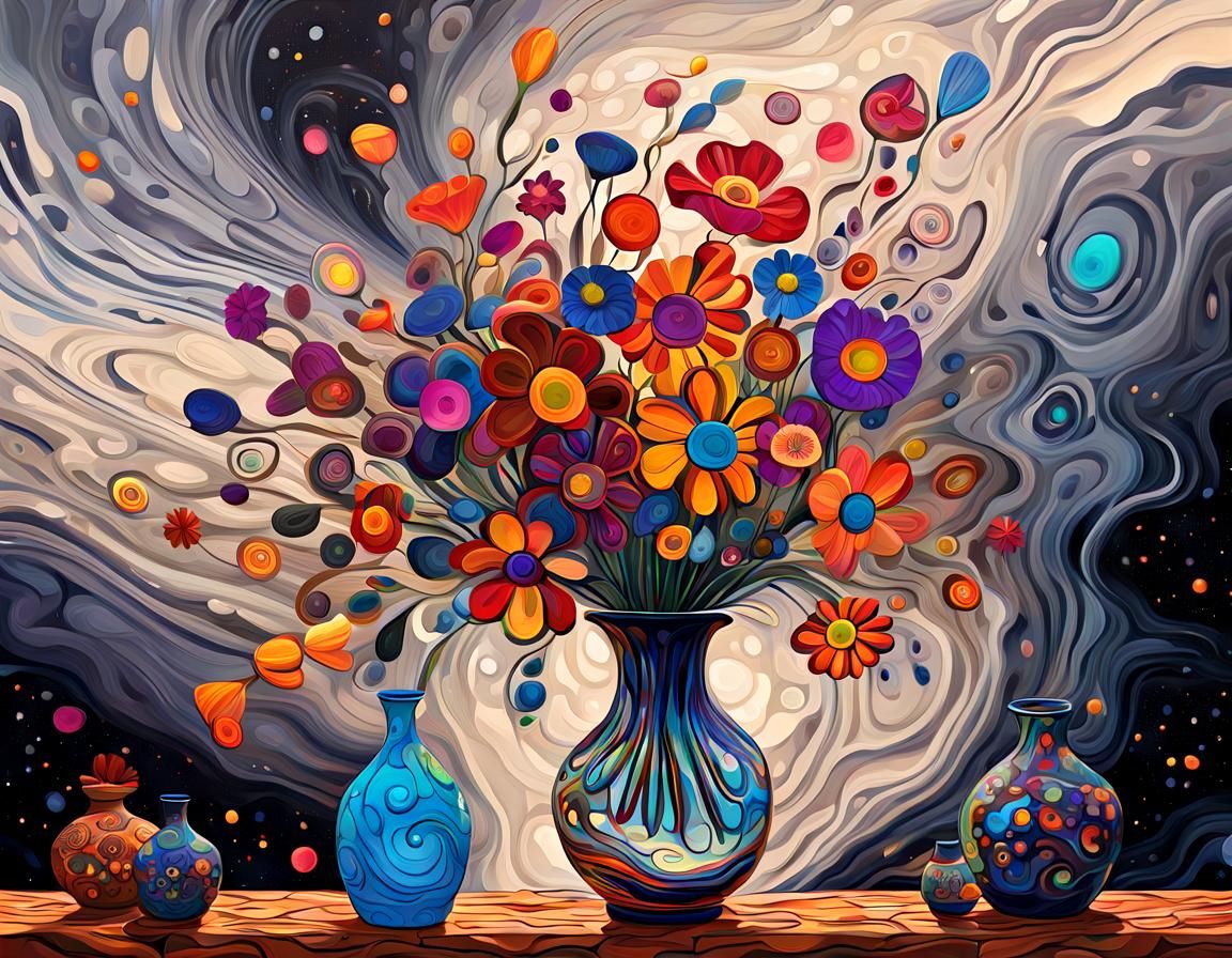 Vibrant Cosmic Vase in Ethereal Oil Painting Style
