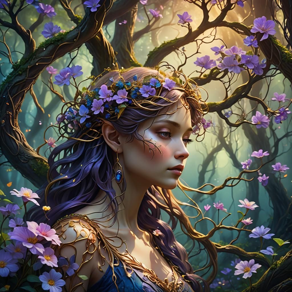 Enchanting Forest Being in Art Nouveau Style