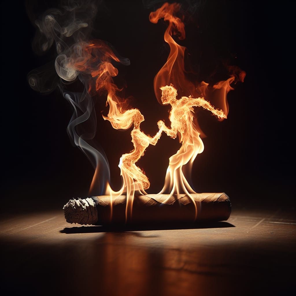 Ethereal Flame Dancers Ascend from Cigar Smoke