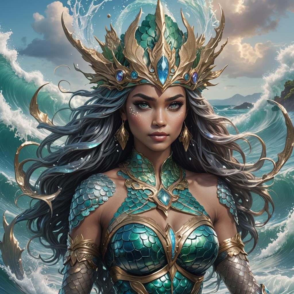 Asgardian Mermaid Warrior Emerges from Tropical Wave