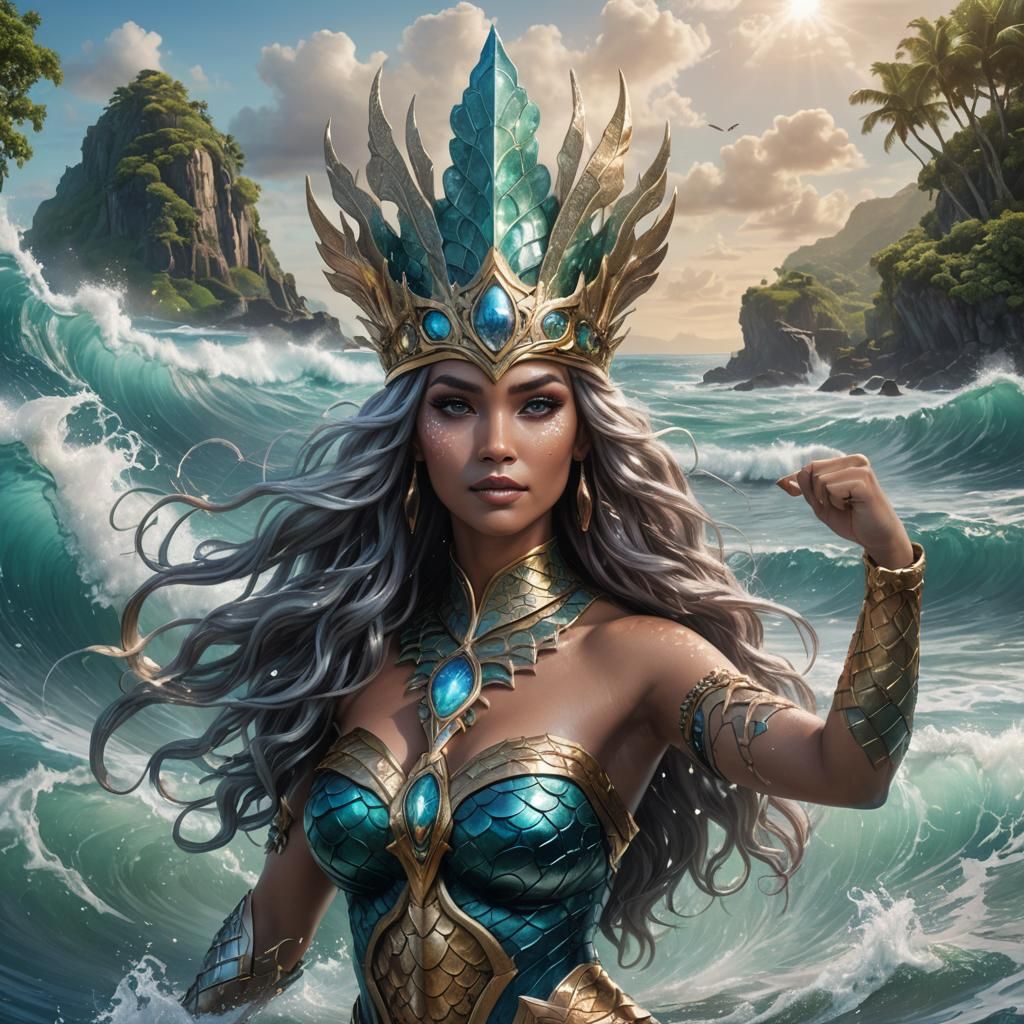Mermaid Warrior Emerges from Tropical Wave