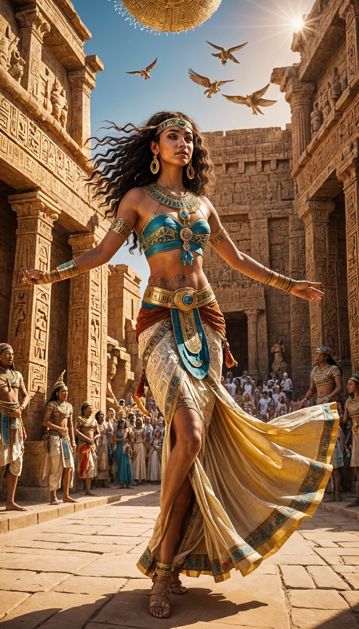 Ancient Egyptian Goddess Dances in a Vibrant Open-Air Amphit...