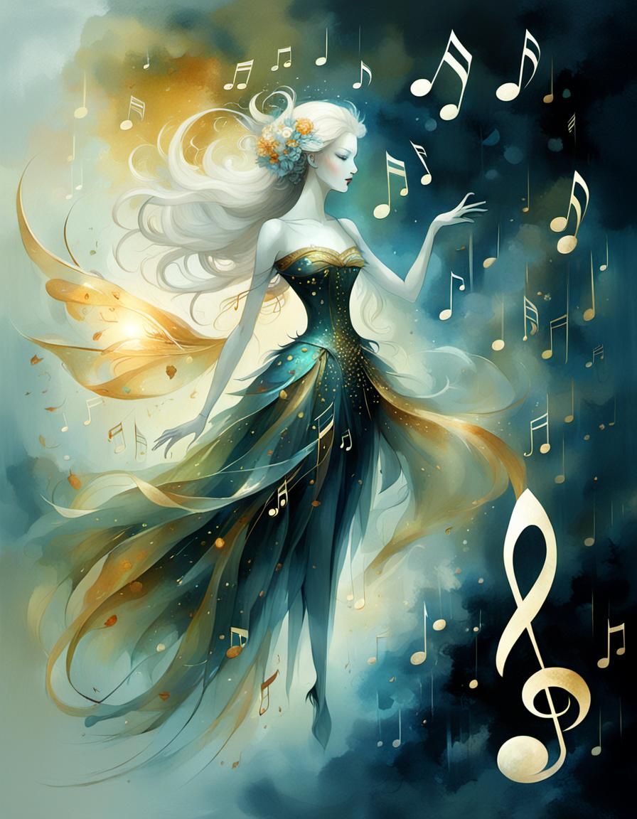 Ethereal Shimmering Music Notes in Surrealist Style