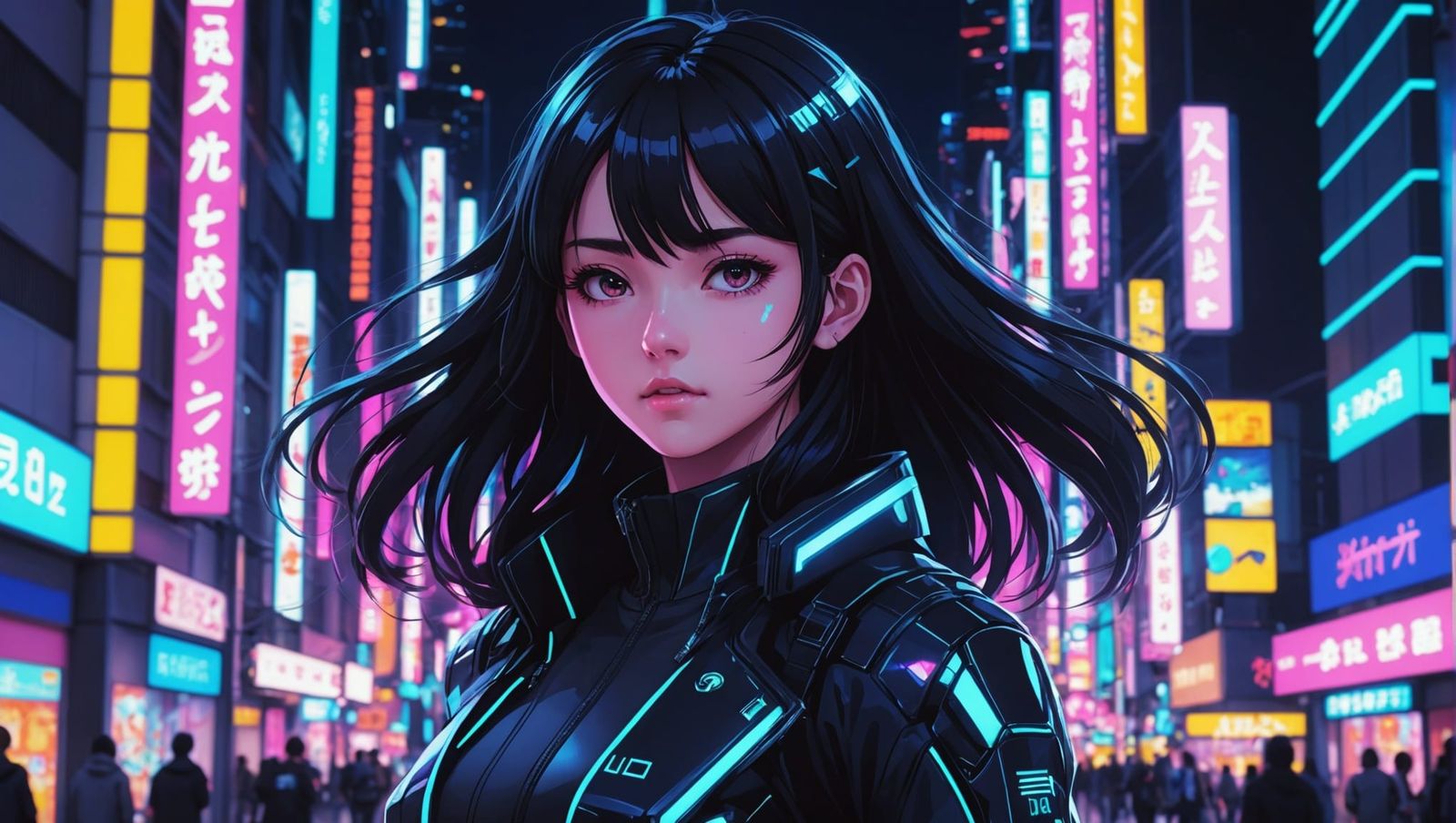 Futuristic Girl in Neon Street: Glitched Cyberpunk Art