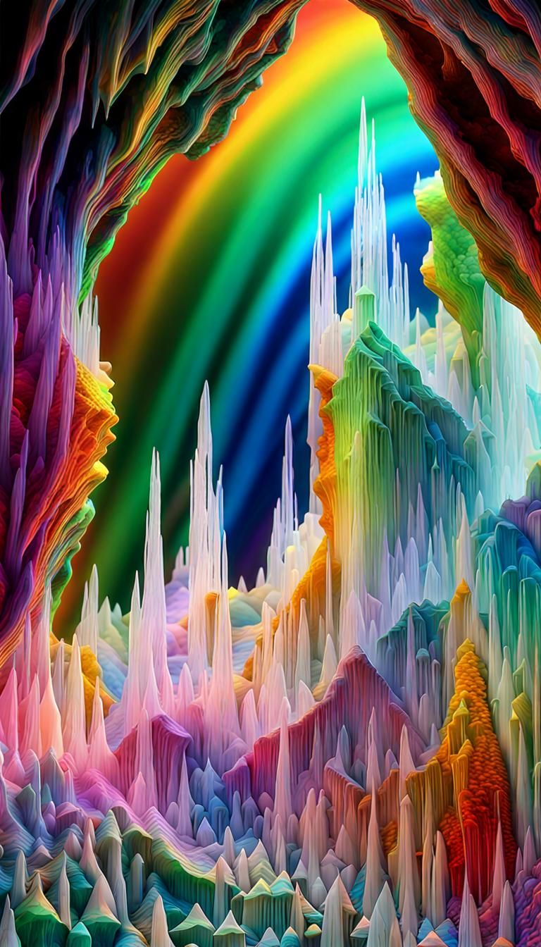 Rainbow Crystal Cave in 3D Photographic Style