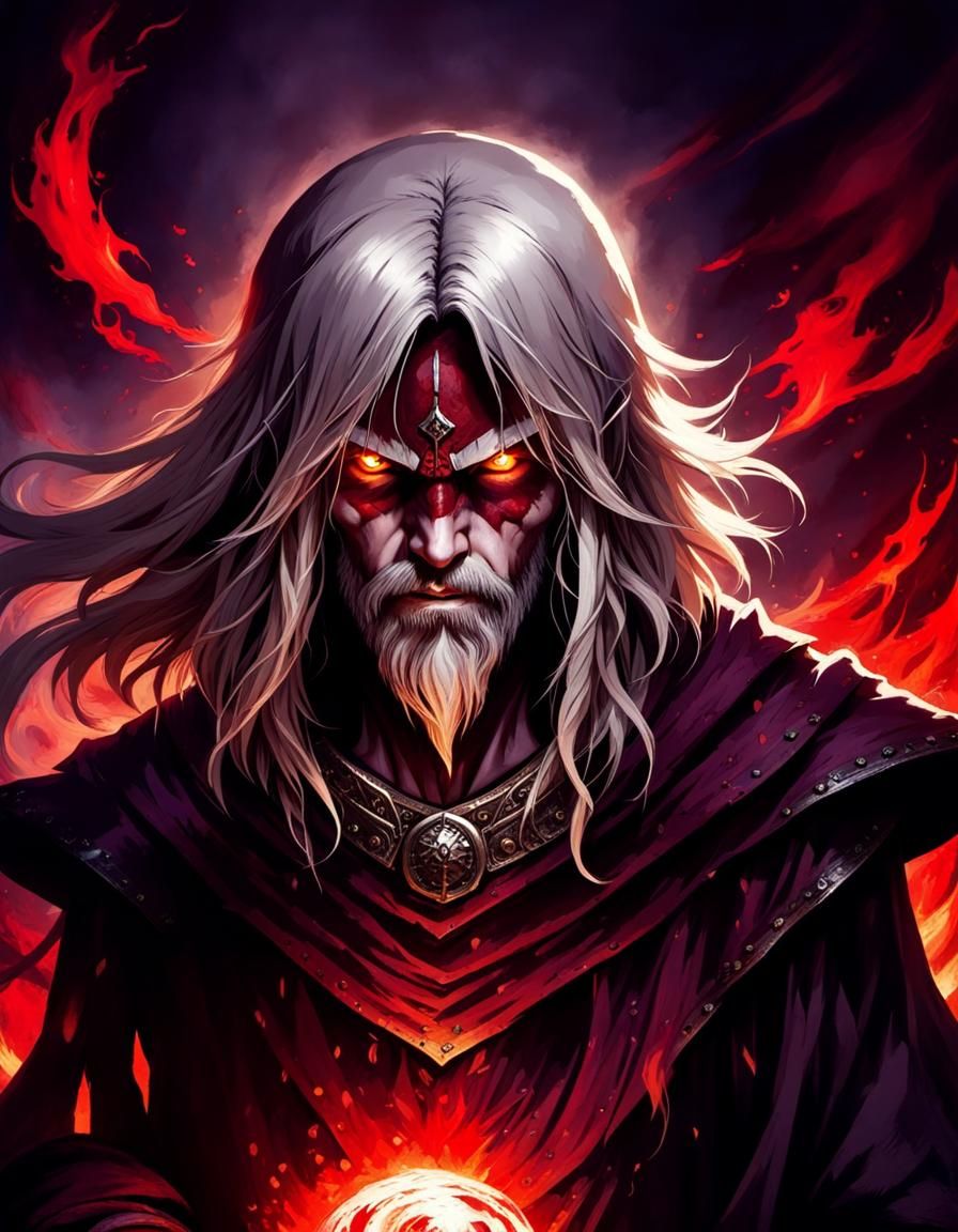 Viking Warrior Portrait with Fiery Aura and Dramatic Lightin...