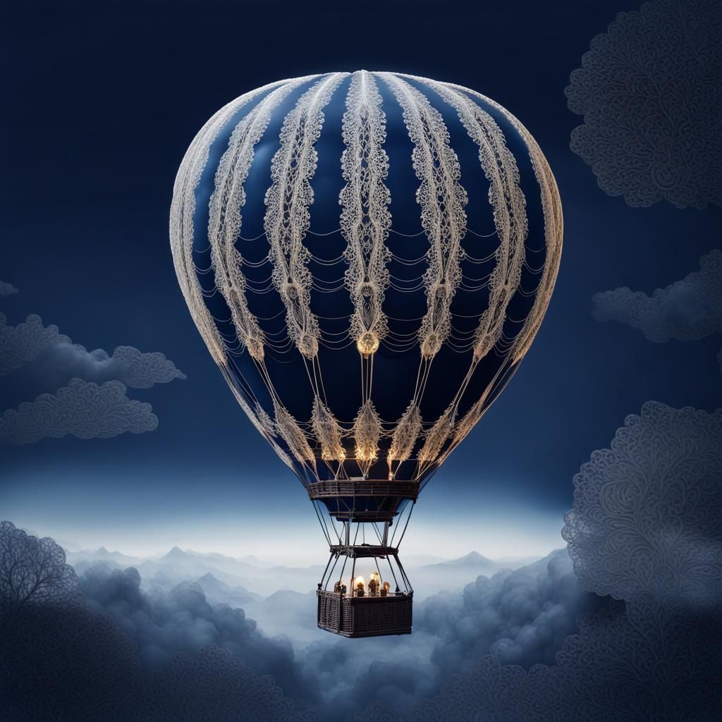 Lace Hot Air Balloon in Dark Blue Night Sky