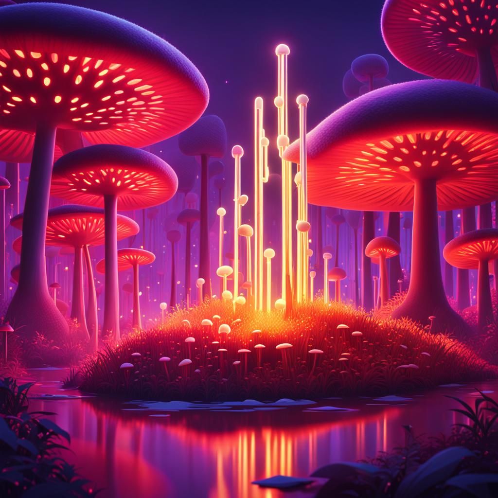 Golden Key in Surreal Mushroom Forest
