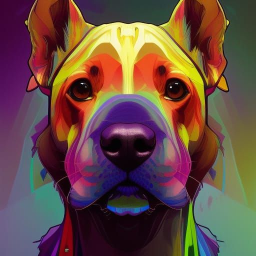 Rainbow Dog Portrait in Hyperdetailed Digital Art