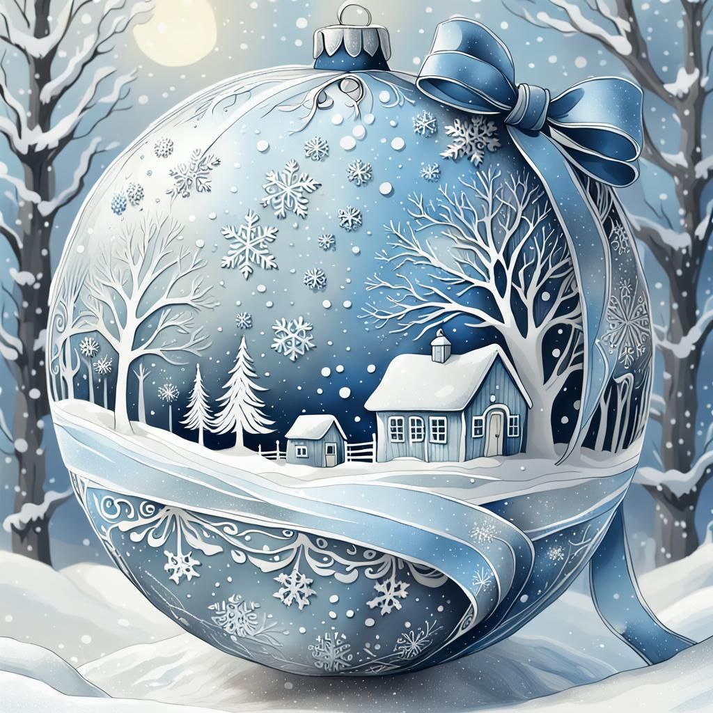 Whimsical Winter Solstice Scene in Folk Art Style