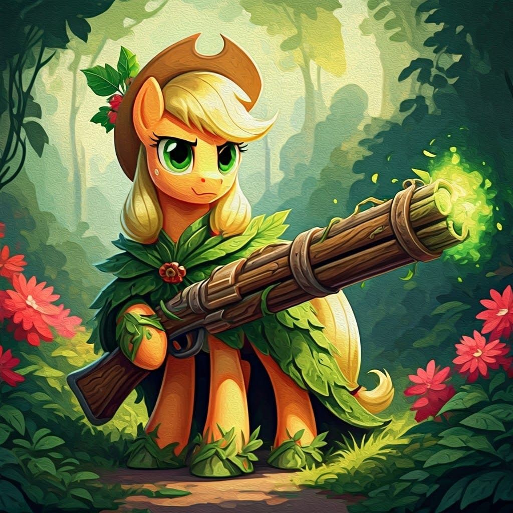 Mythic Pony Mage Amidst Blooming Garden in Whimsical Style