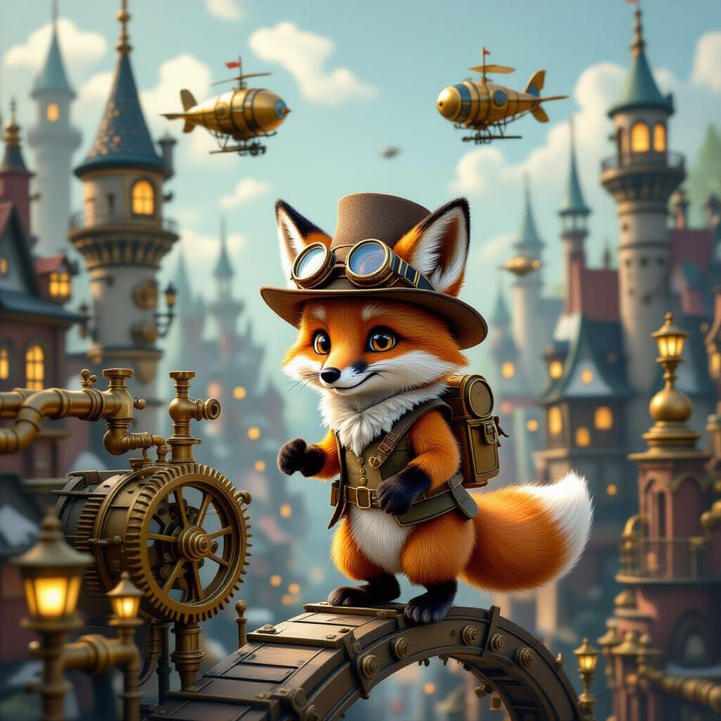 Fox Explorer in Miniature Steampunk City