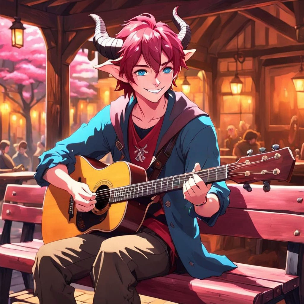Tiefling Bard in Tavern, Studio Ghibli Style