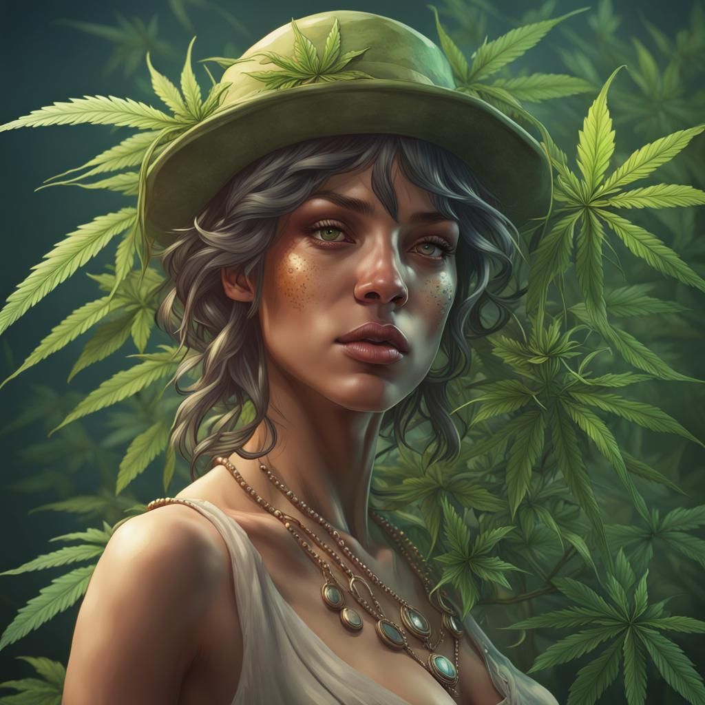 Hyperdetailed Cannabis Portrait in Art Nouveau Style