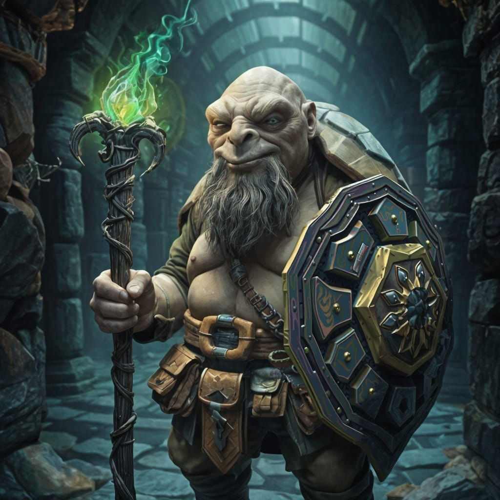 Ancient Tortoise Sorcerer in Dungeon Corridor