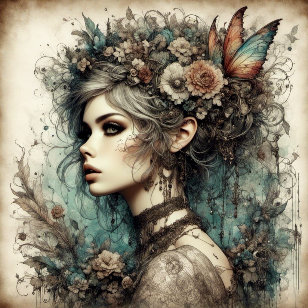 Stunning Pixie Portrait in Art Nouveau Punk Style