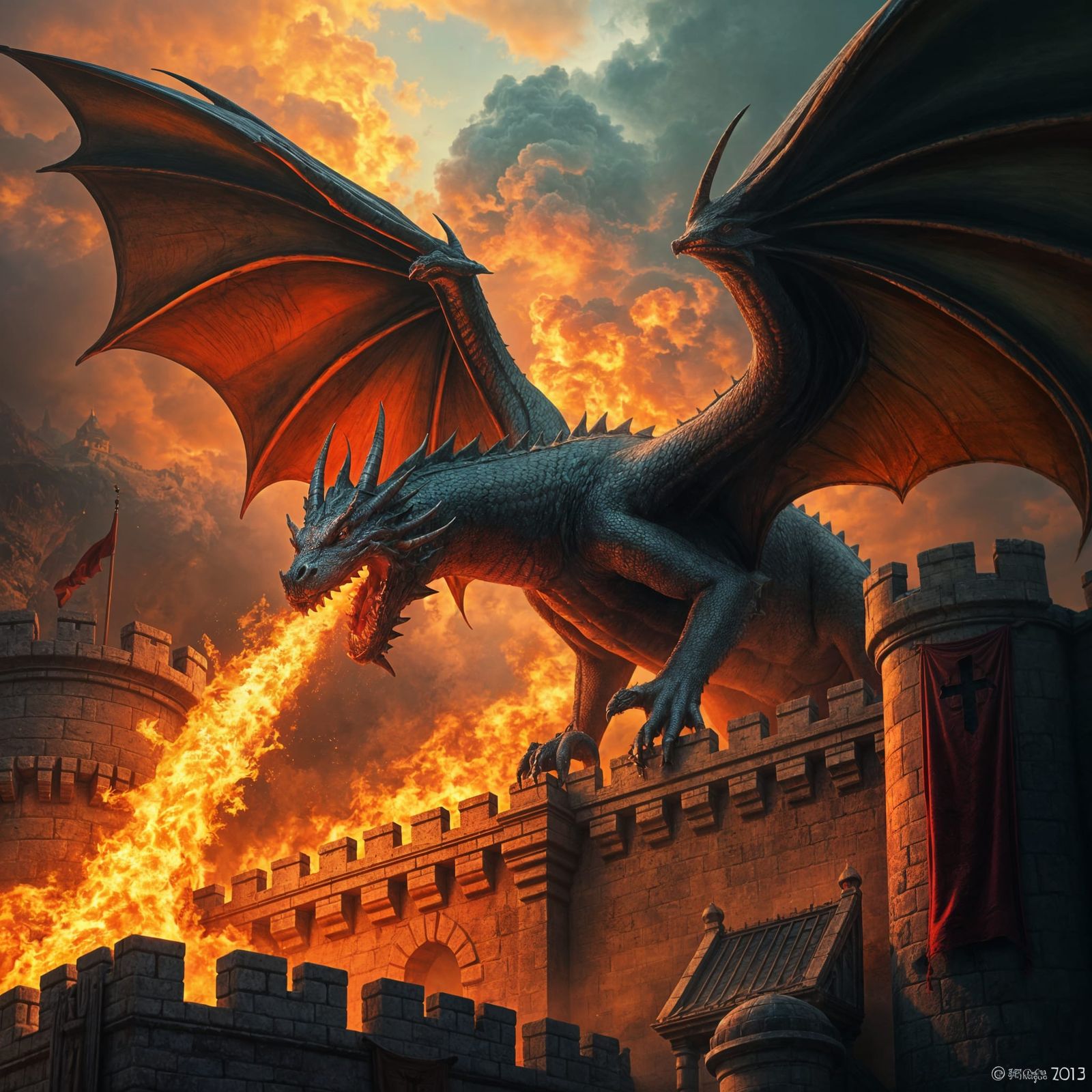 Dragon Unleashes Fury on Ancient Castle