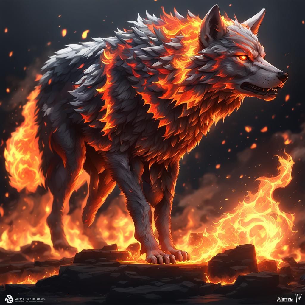 Fiery Wolf in 3D Anime Style