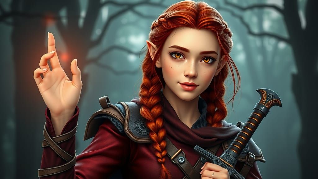 Red-Haired Wood-Elf Princess in Anime Style