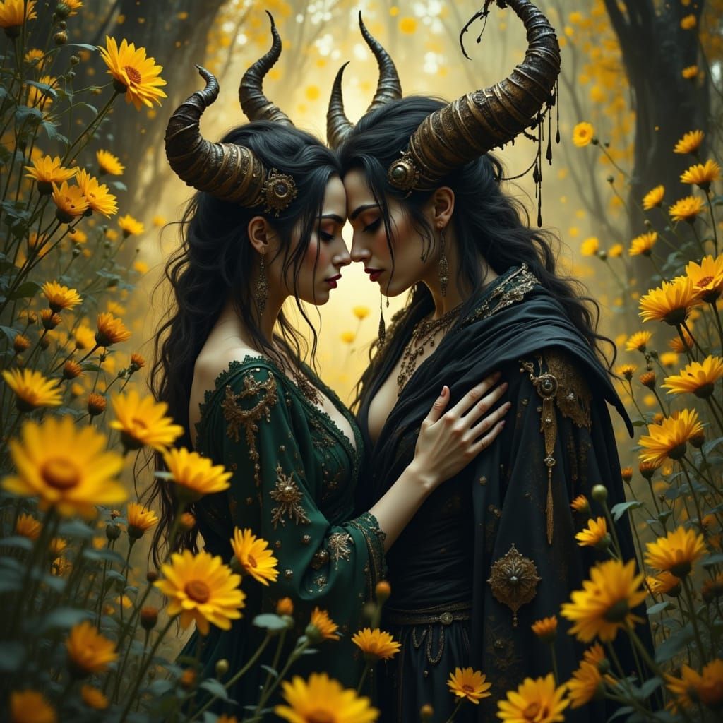 Dark Entities in a Mystical Garden of Sin