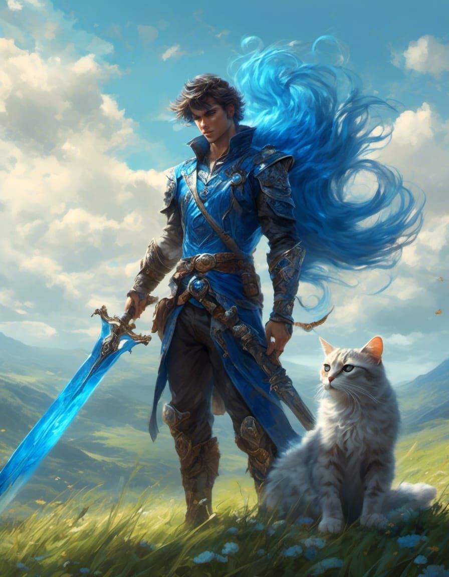 Hyperreal Man with Cat Features Ready for Battle