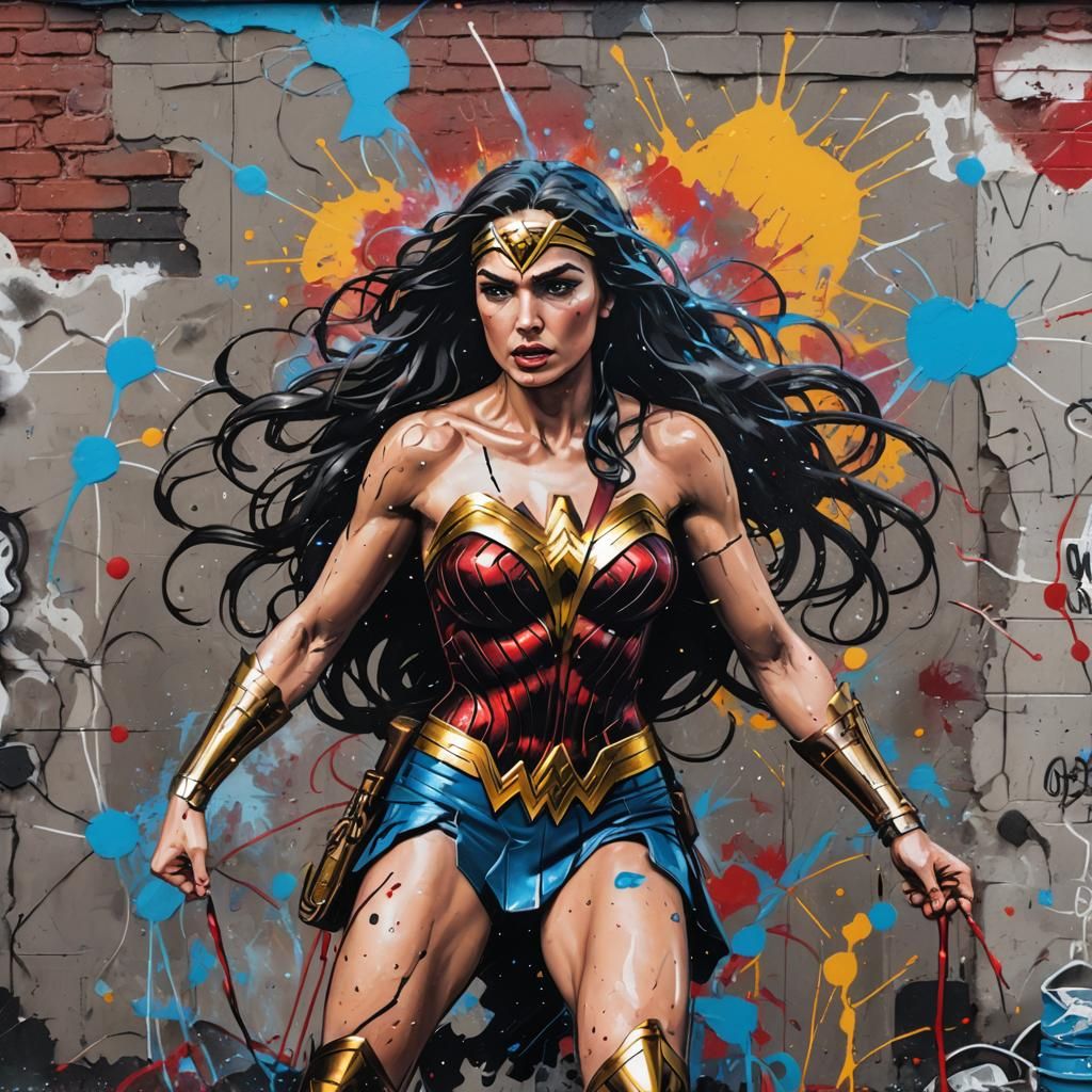 Wonder Woman in Graffiti Street Art Style