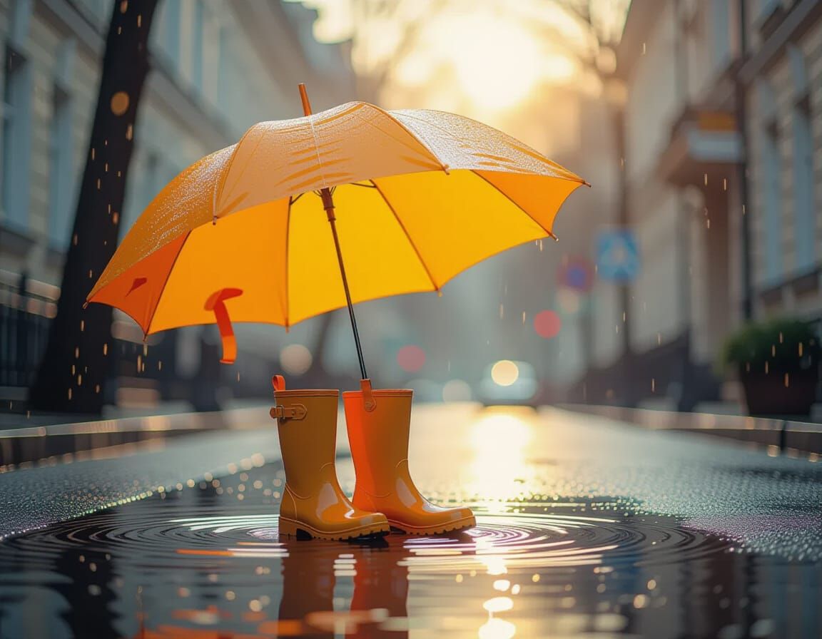 Umbrella in Air, Hyperrealistic Splash Art