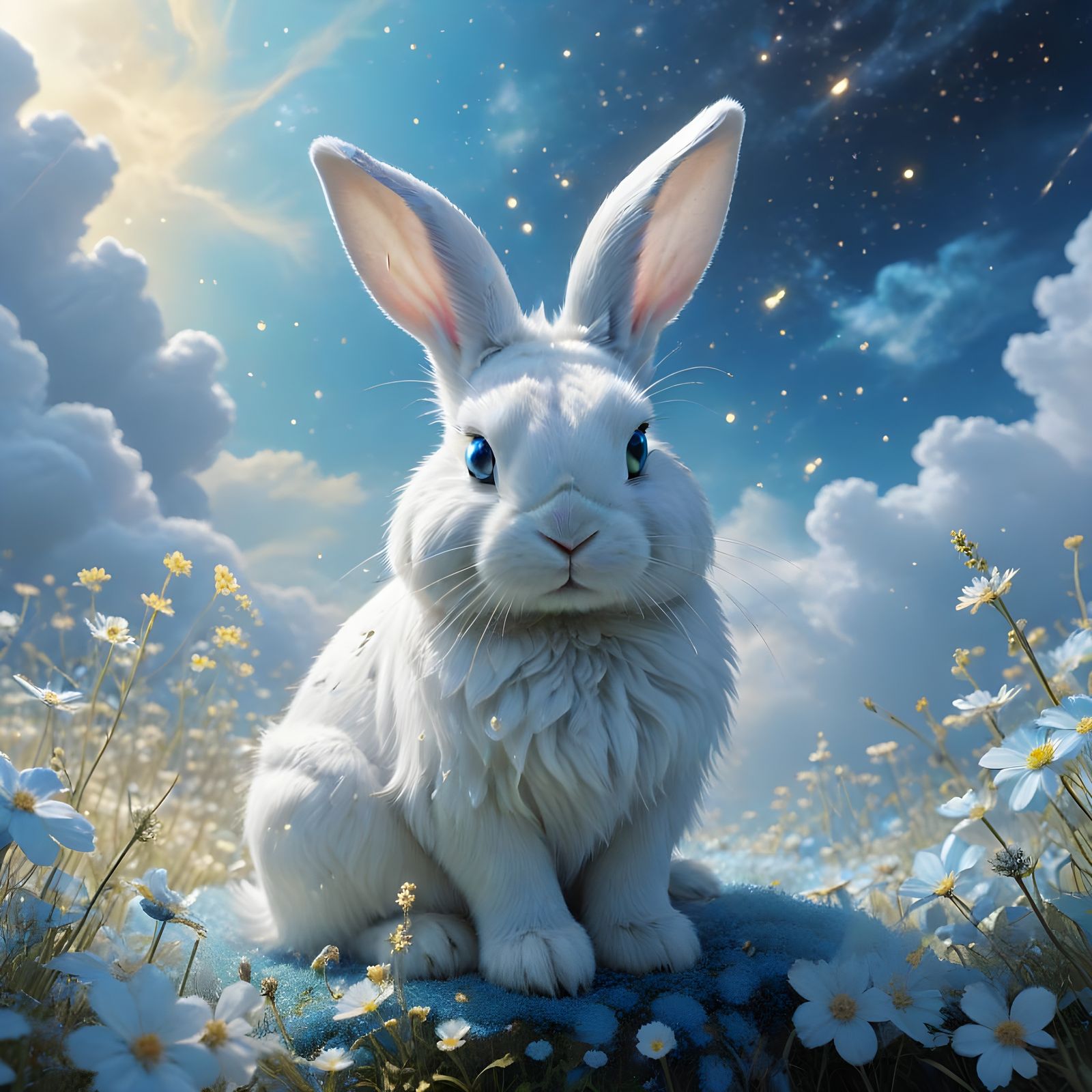 Whimsical Cloud Bunny in Dark Fantasy Style