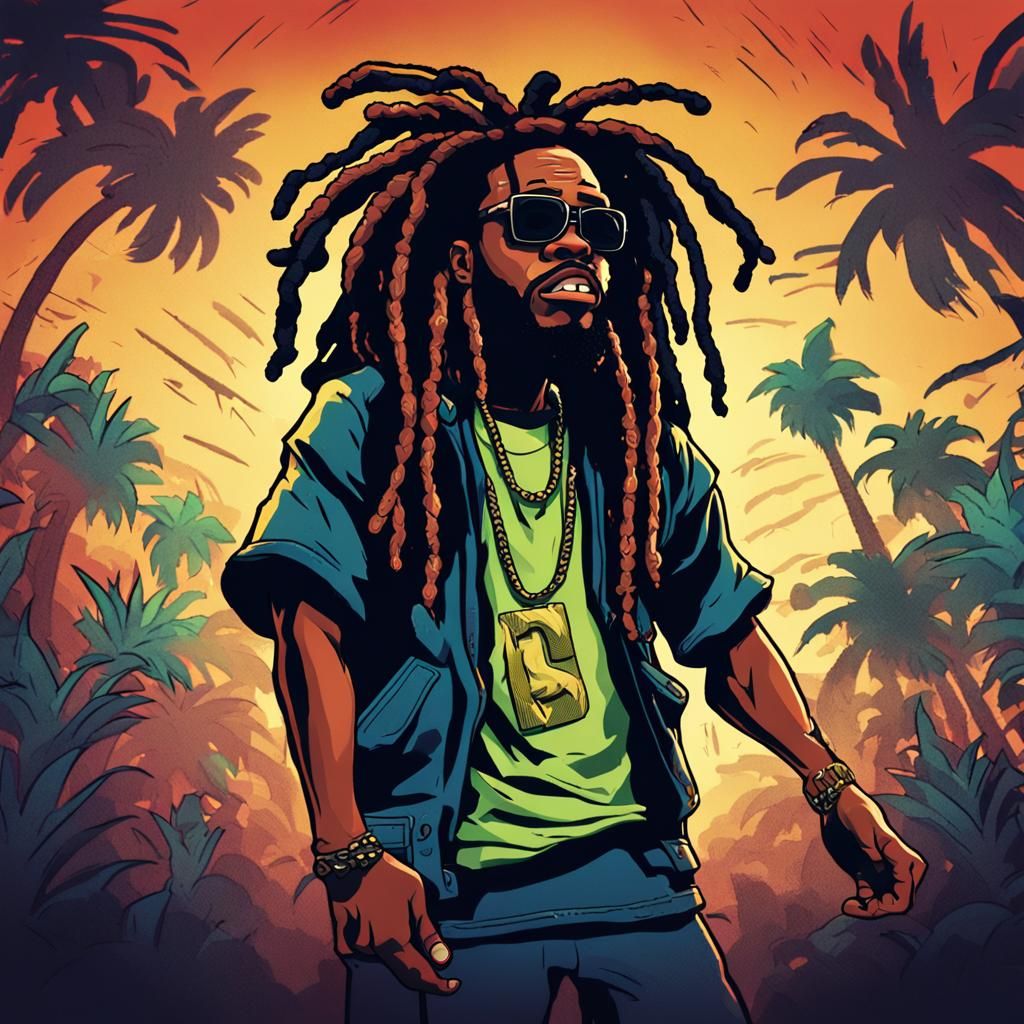Cartoon Rapper with Dreadlocks in Cinematic Style