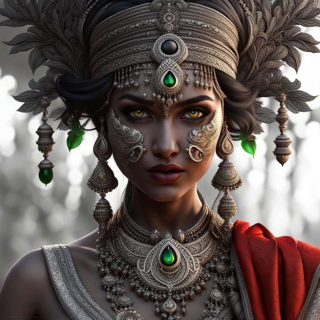 Indian Woman with Sari and Green Eyes