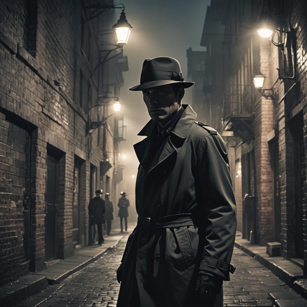 Film Noir Figure in Dark Alleyway