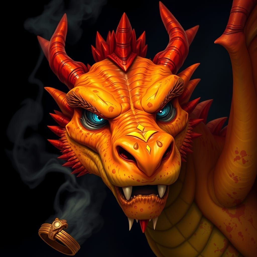 Fiery Orange Dragon with Amber Scales and Menacing Red Spike...