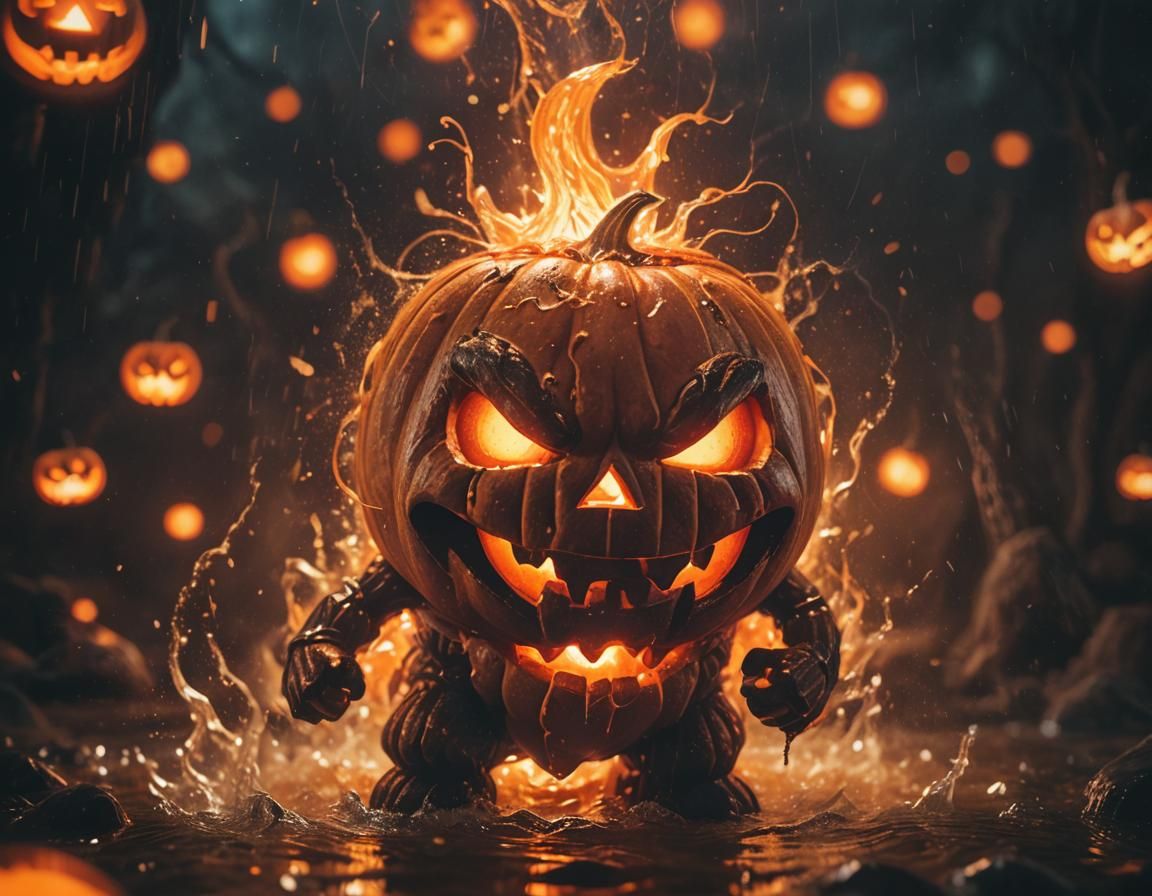 Sinister Jack-o'-Lantern Figure Portrait in Digital Art