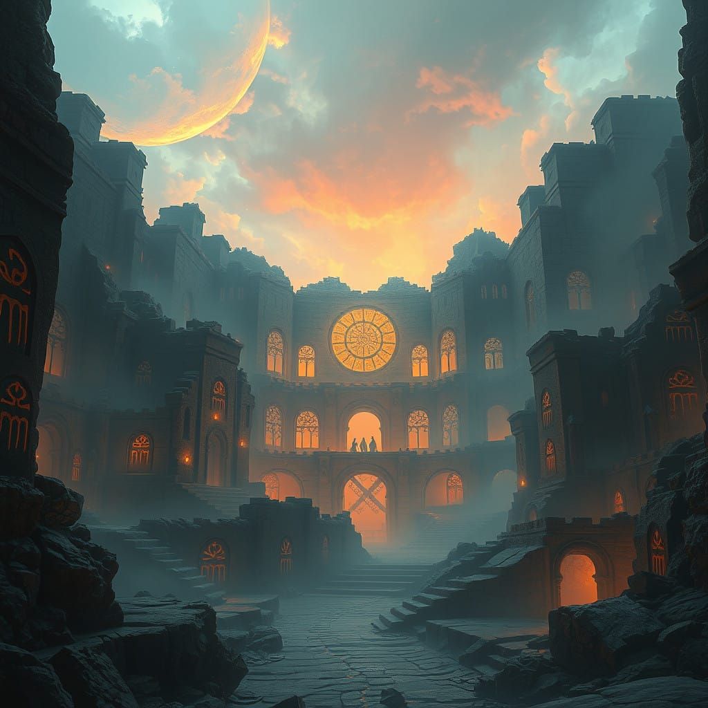 Ethereal Mystic Scene with Ancient Runes and Mystical Energy