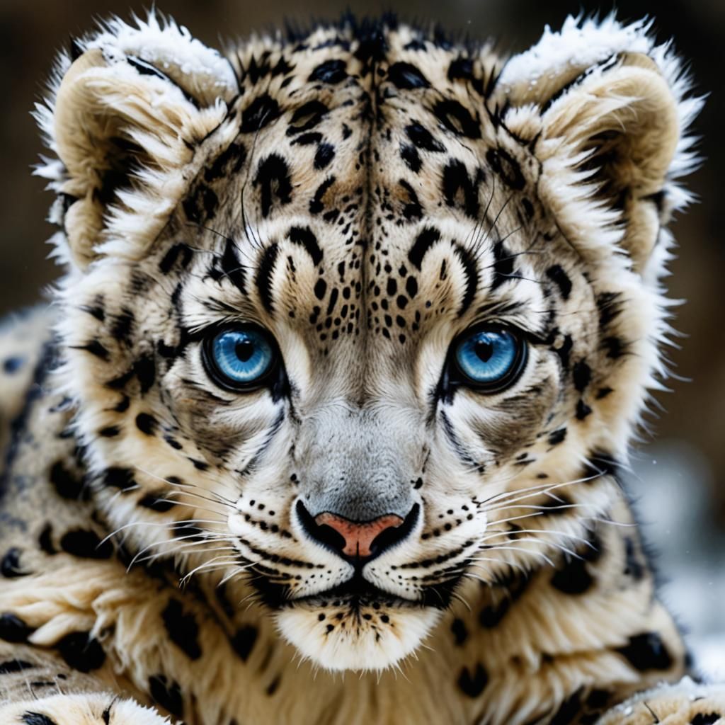 Photorealistic Snow Leopard Cub with Robotic Eyes