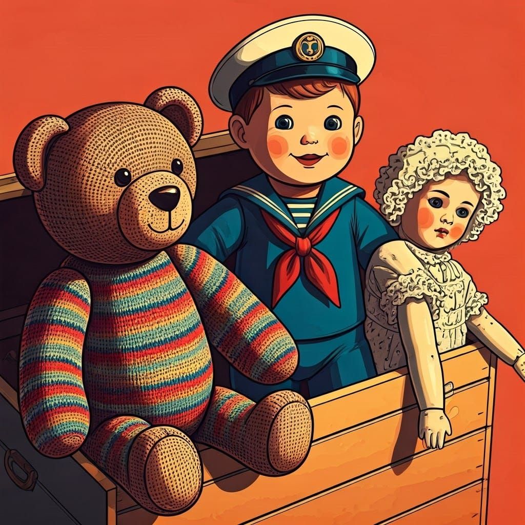 Vintage Toy Box in Comic Book Art Style