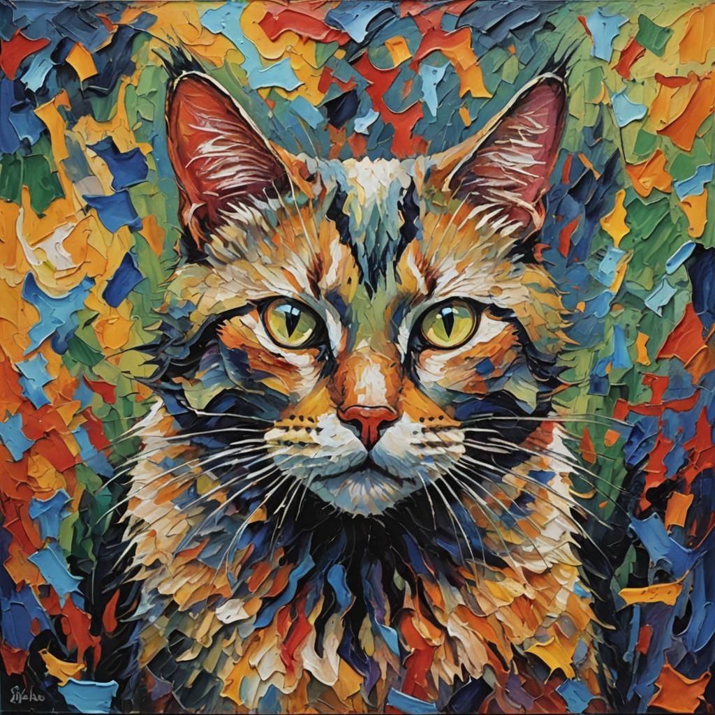 Scary Cat in Expressionist Impasto Style