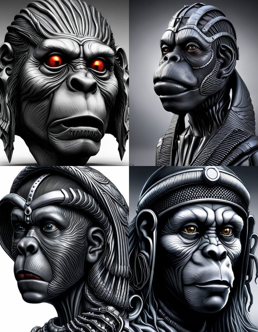Cyborg Chimpanzee in Gothcore Style