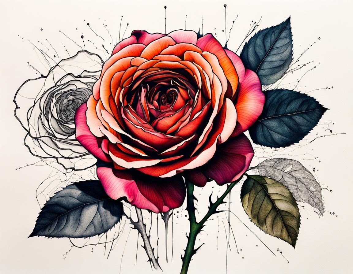 botanical drawing of a rose - 03