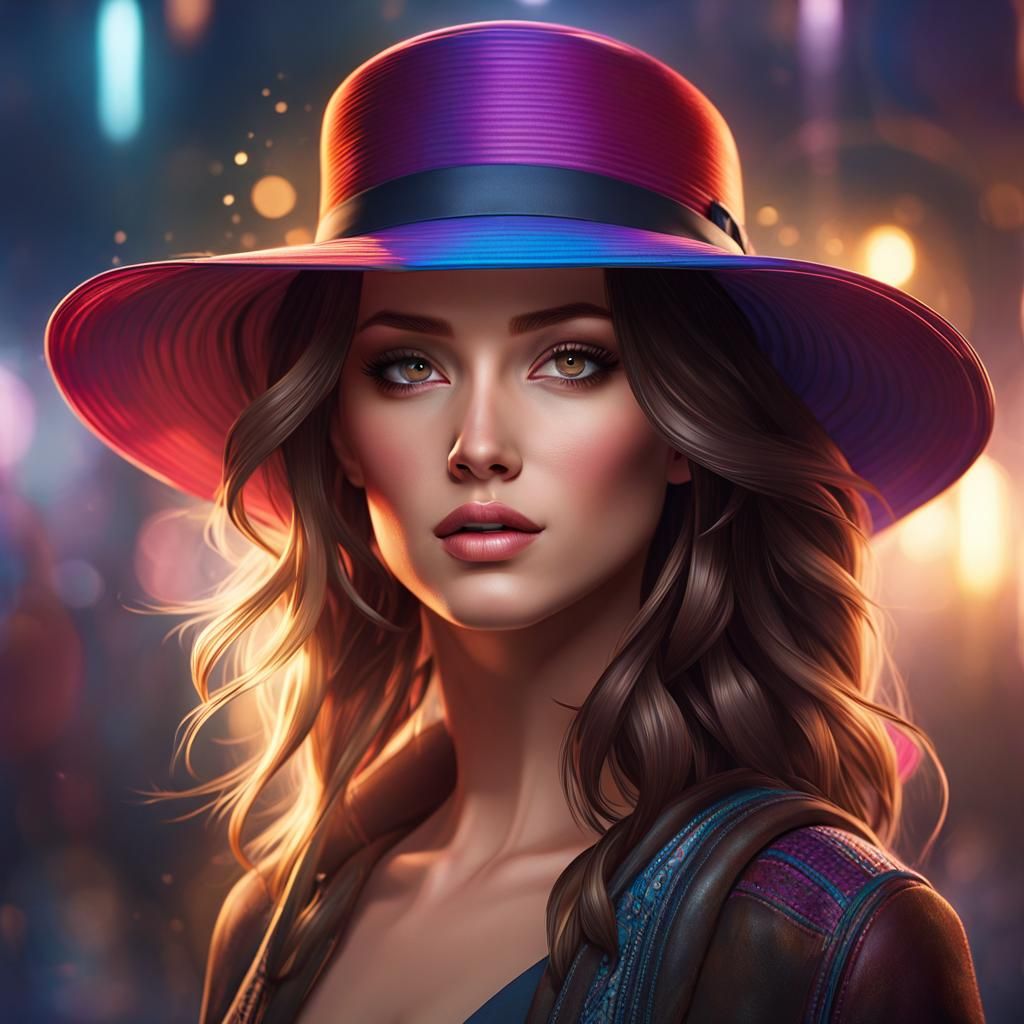 Portrait of a Girl with Hat: Digital Art