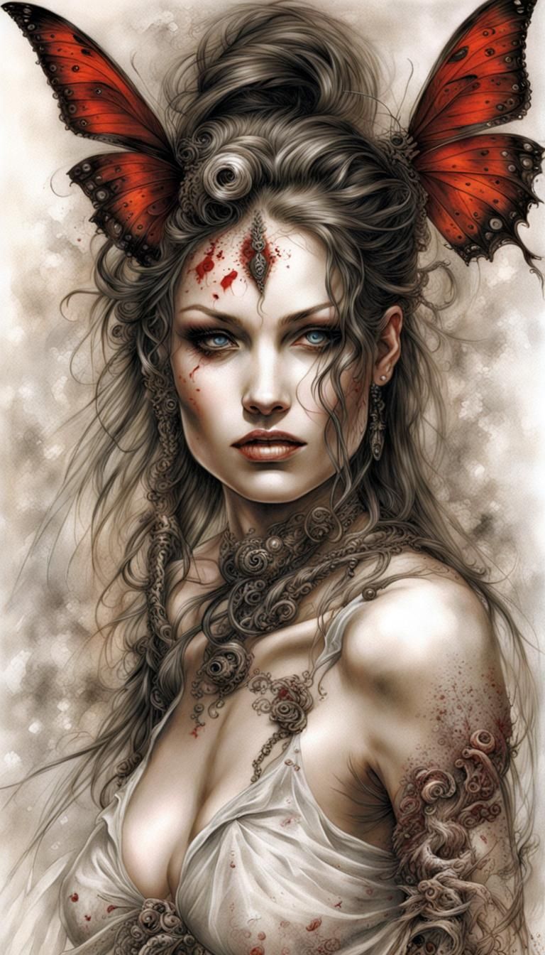 Beautiful Woman with Blood Tattoos in Royo Style